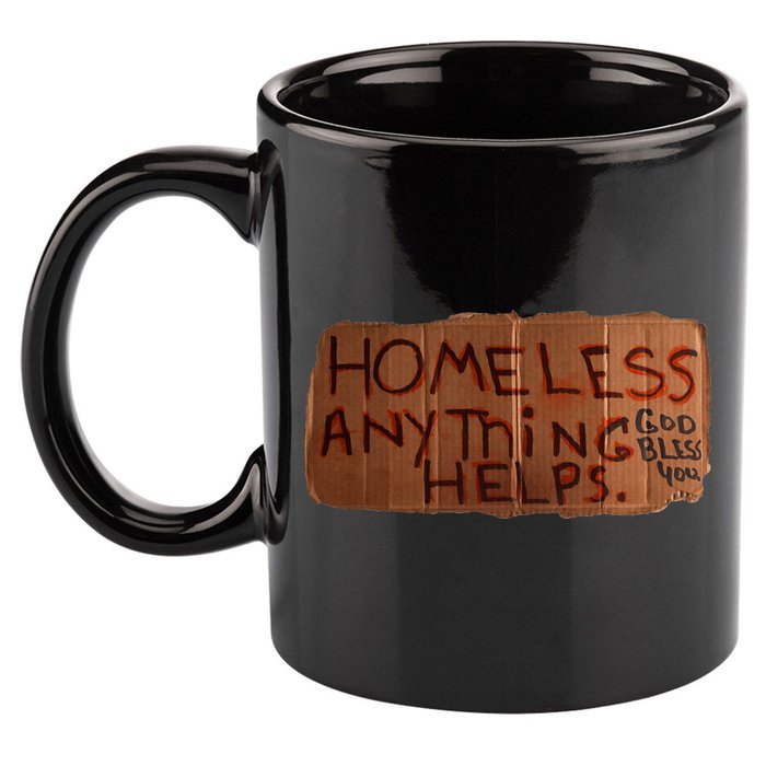 Homeless Anything Helps Funny Cardboard Sign Joke Costume 11oz C Handle Ceramic Mug