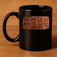 Homeless Anything Helps Funny Cardboard Sign Joke Costume 11oz C Handle Ceramic Mug