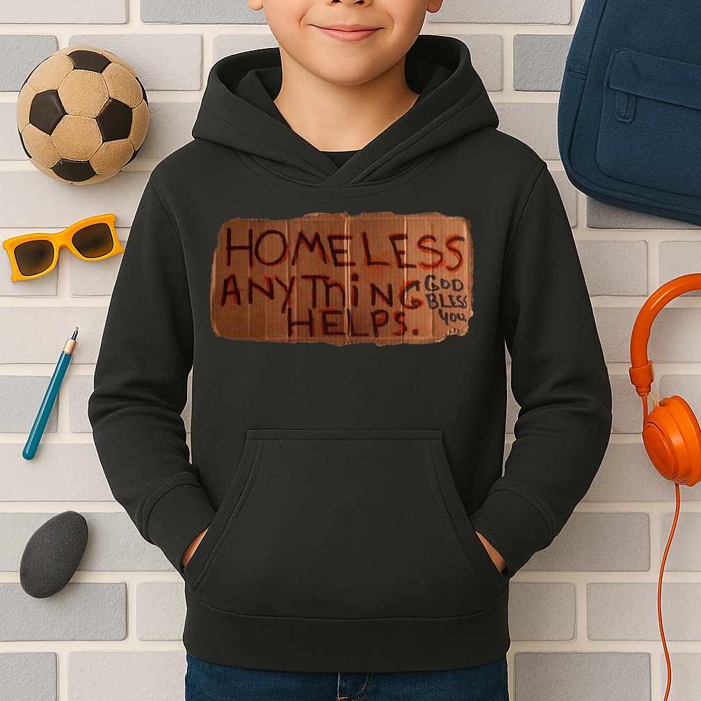 Homeless Anything Helps Funny Cardboard Sign Joke Costume Kids Hoodie