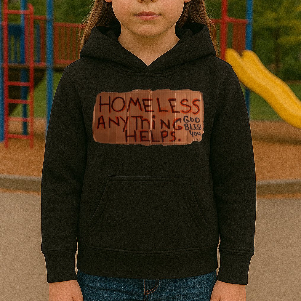 Homeless Anything Helps Funny Cardboard Sign Joke Costume Kids Hoodie