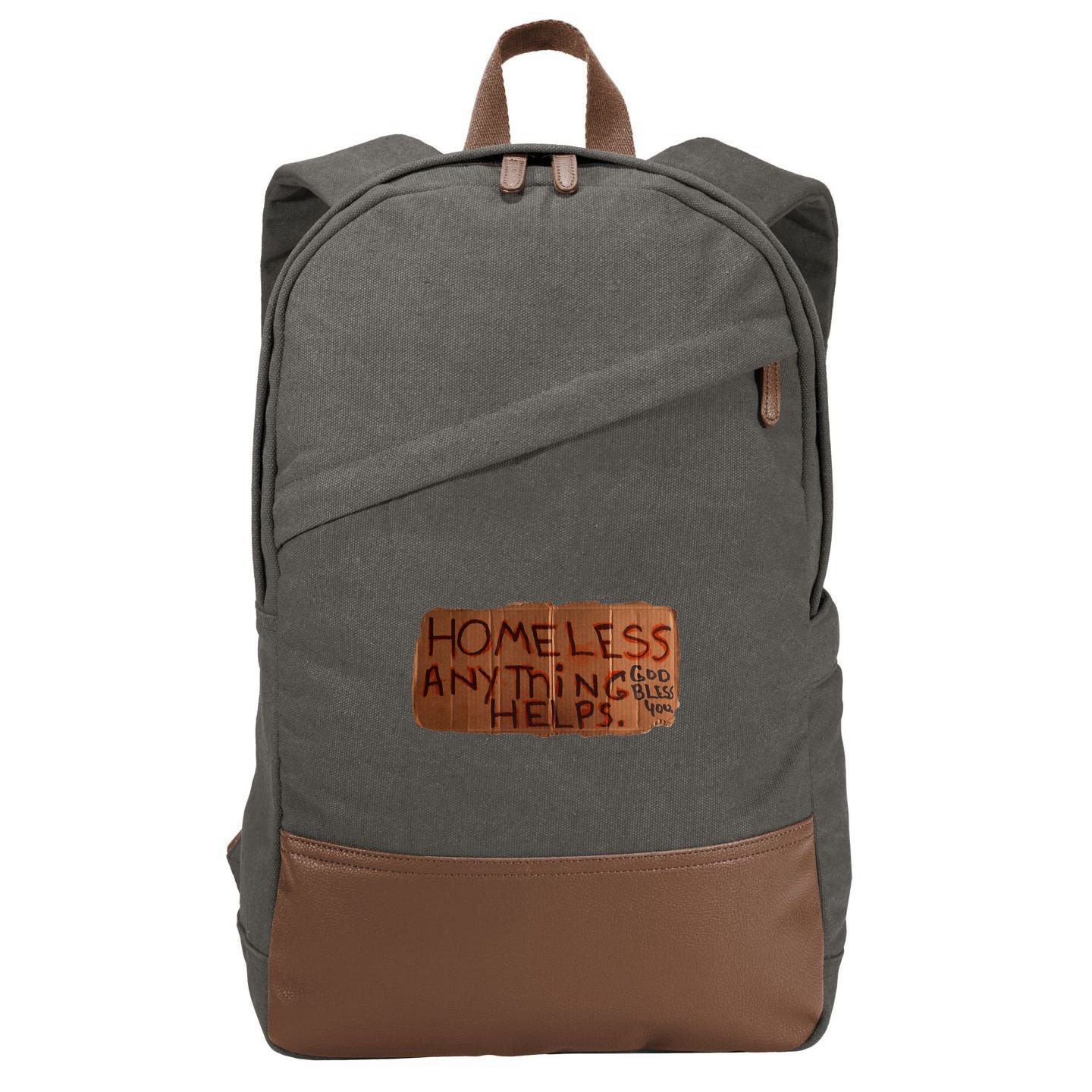 Homeless Anything Helps Funny Cardboard Sign Joke Costume Cotton Canvas Backpack