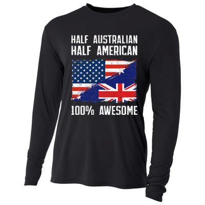 Half Australian Half American Flag Heritage Australia Roots Cooling Performance Long Sleeve Crew