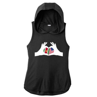 Half American Half Surinamese Suriname Heritage USA DNA Flag Ladies PosiCharge Tri-Blend Wicking Draft Hoodie Tank