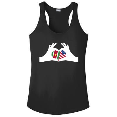 Half American Half Surinamese Suriname Heritage USA DNA Flag Ladies PosiCharge Competitor Racerback Tank