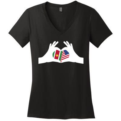 Half American Half Surinamese Suriname Heritage USA DNA Flag Women's V-Neck T-Shirt