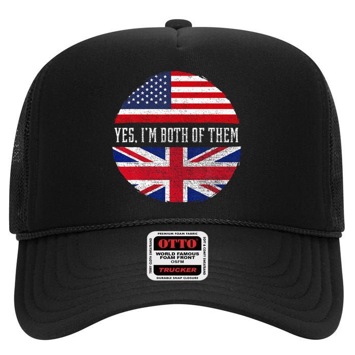 Half American Half British Usa Flag United Kingdom Heritage High Crown Mesh Back Trucker Hat