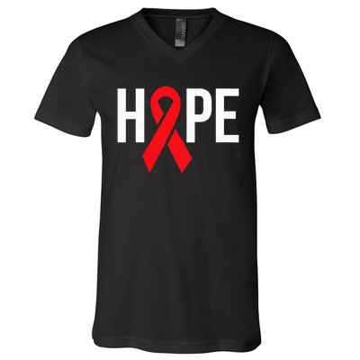 Hope Aids Hiv Red Ribbon Awareness Gift World Aids Day V-Neck T-Shirt