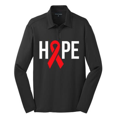 Hope Aids Hiv Red Ribbon Awareness Gift World Aids Day Silk Touch Performance Long Sleeve Polo