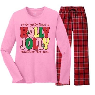 Have A Holly Jolly Christmas This Year Holiday Women's Long Sleeve Flannel Pajama Set 