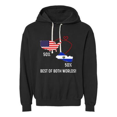 Half American Half El Salvador Flag Combined Map Salvadorian Garment-Dyed Fleece Hoodie