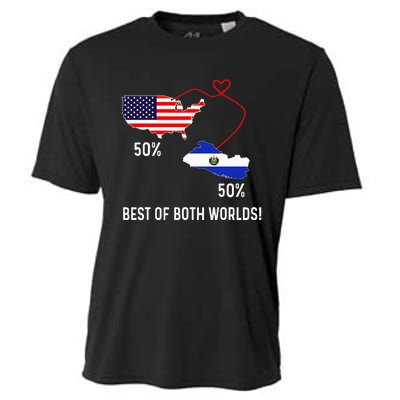 Half American Half El Salvador Flag Combined Map Salvadorian Cooling Performance Crew T-Shirt