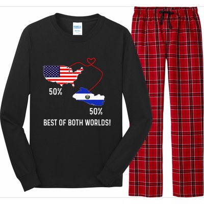 Half American Half El Salvador Flag Combined Map Salvadorian Long Sleeve Pajama Set