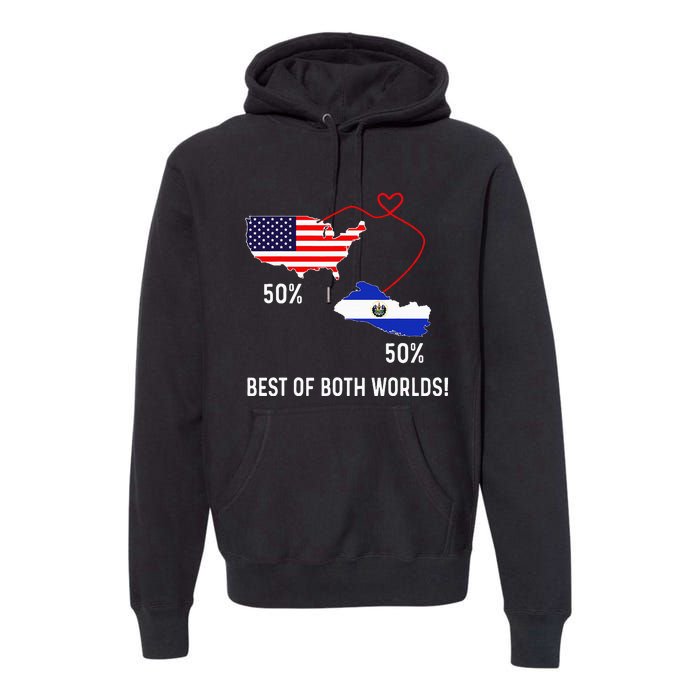 Half American Half El Salvador Flag Combined Map Salvadorian Premium Hoodie