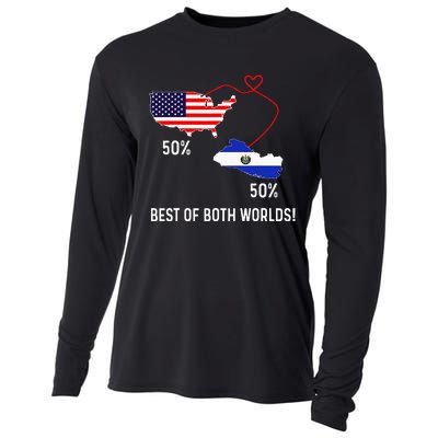 Half American Half El Salvador Flag Combined Map Salvadorian Cooling Performance Long Sleeve Crew