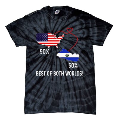 Half American Half El Salvador Flag Combined Map Salvadorian Tie-Dye T-Shirt