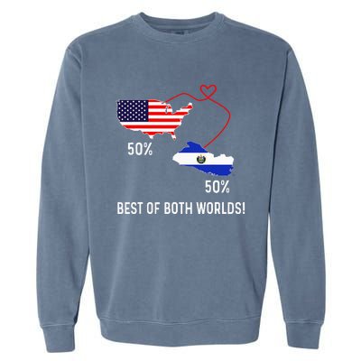 Half American Half El Salvador Flag Combined Map Salvadorian Garment-Dyed Sweatshirt