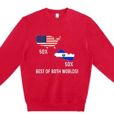 Half American Half El Salvador Flag Combined Map Salvadorian Premium Crewneck Sweatshirt