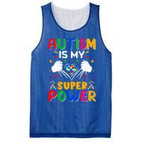 Heart Autism Is My Superpower Autism Awareness Cool Gift Mesh Reversible Basketball Jersey Tank