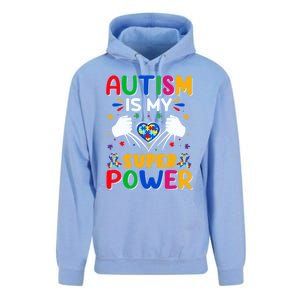 Heart Autism Is My Superpower Autism Awareness Cool Gift Unisex Surf Hoodie