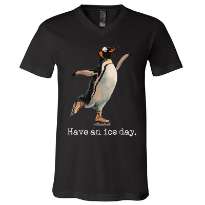 Have An Ice Day Girl Ice Skating Outfit Funny Figure Skating V-Neck T-Shirt