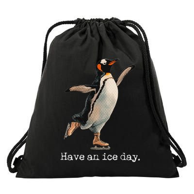 Have An Ice Day Girl Ice Skating Outfit Funny Figure Skating Drawstring Bag