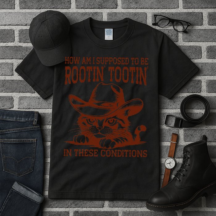 How Am I Supposed To Be Rootin Tootin Funny Cat Cowboy Tall T-Shirt