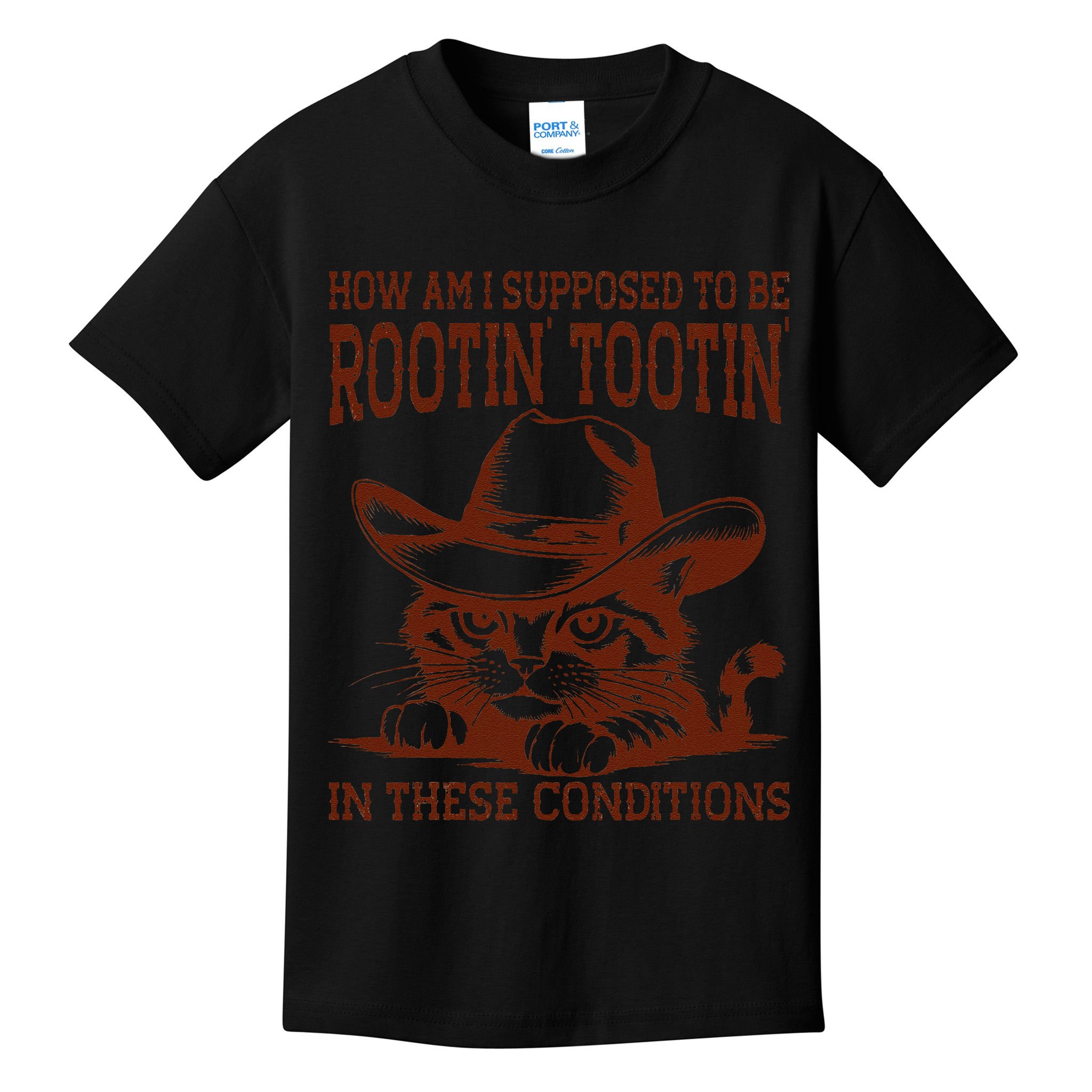 How Am I Supposed To Be Rootin Tootin Funny Cat Cowboy Kids T-Shirt