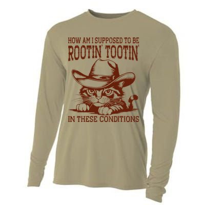 How Am I Supposed To Be Rootin Tootin Funny Cat Cowboy Cooling Performance Long Sleeve Crew