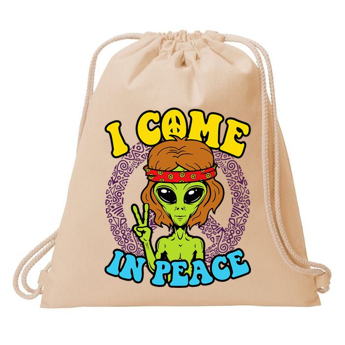 Hippie Alien I Come In Peace Sign Drawstring Bag