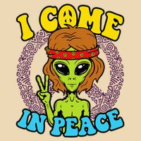 Hippie Alien I Come In Peace Sign Drawstring Bag