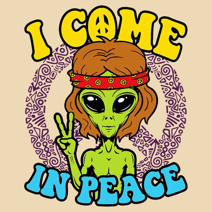 Hippie Alien I Come In Peace Sign Drawstring Bag