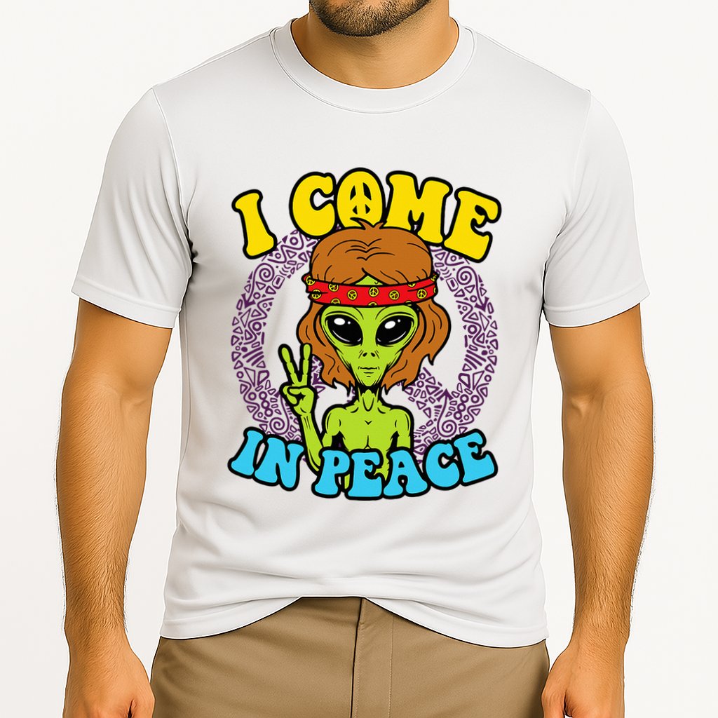 Hippie Alien I Come In Peace Sign Cooling Performance Crew T-Shirt