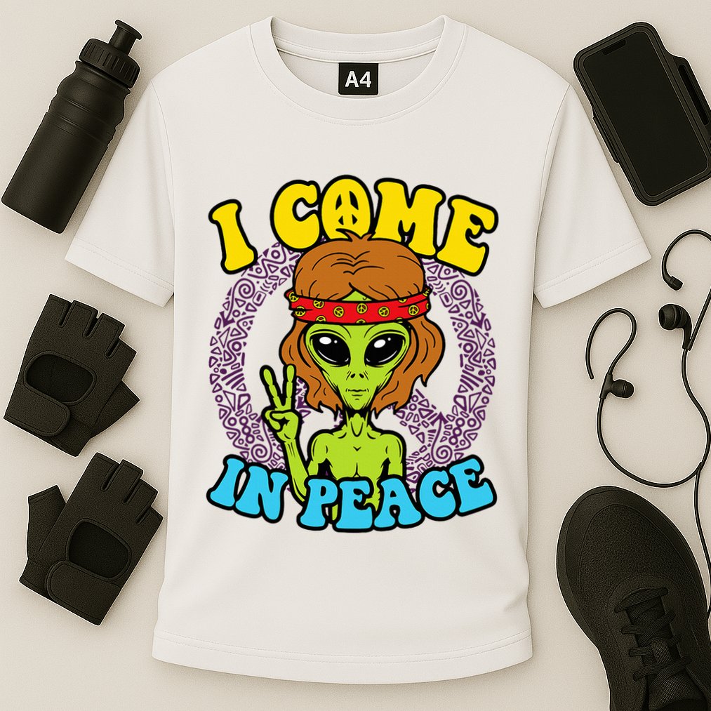 Hippie Alien I Come In Peace Sign Cooling Performance Crew T-Shirt