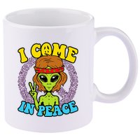 Hippie Alien I Come In Peace Sign 11oz C Handle Ceramic Mug