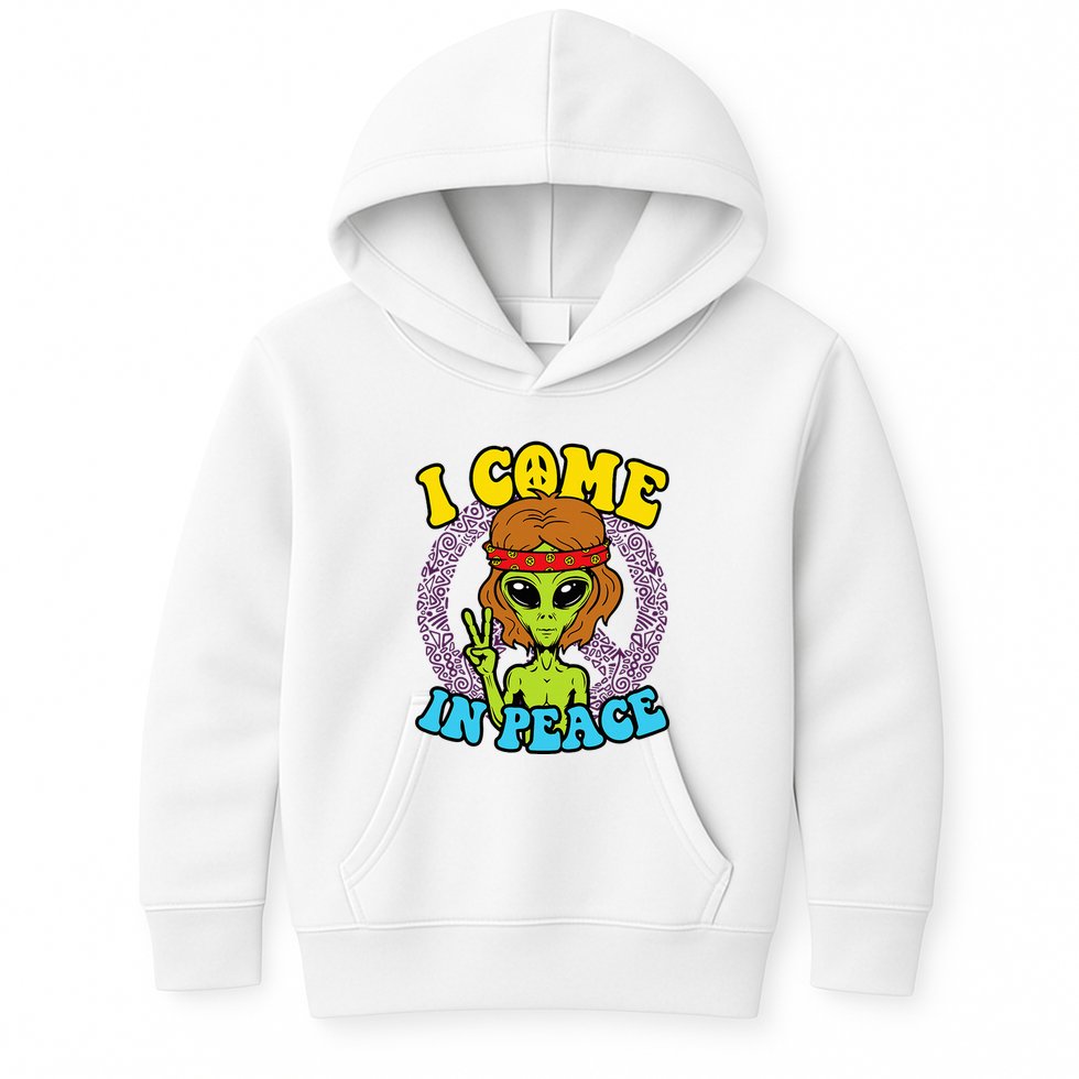 Hippie Alien I Come In Peace Sign Kids Hoodie