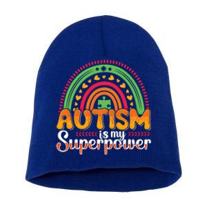 Heart Autism Is My Superpower Autism Awareness Meaningful Gift Short Acrylic Beanie