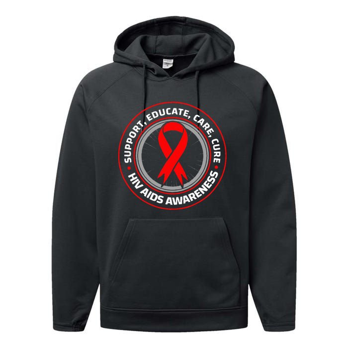 HIV AIDS Immune Deficiency Disease Red Ribbon Patient Performance Fleece Hoodie