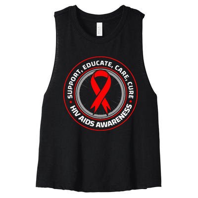 HIV AIDS Immune Deficiency Disease Red Ribbon Patient Women's Racerback Cropped Tank