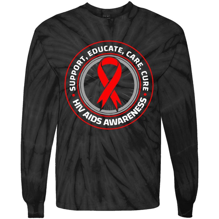 HIV AIDS Immune Deficiency Disease Red Ribbon Patient Tie-Dye Long Sleeve Shirt