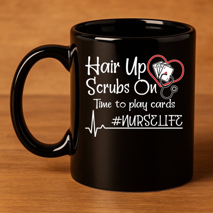 Hair Up Scrubs On Time to Play Cards 11oz C Handle Ceramic Mug