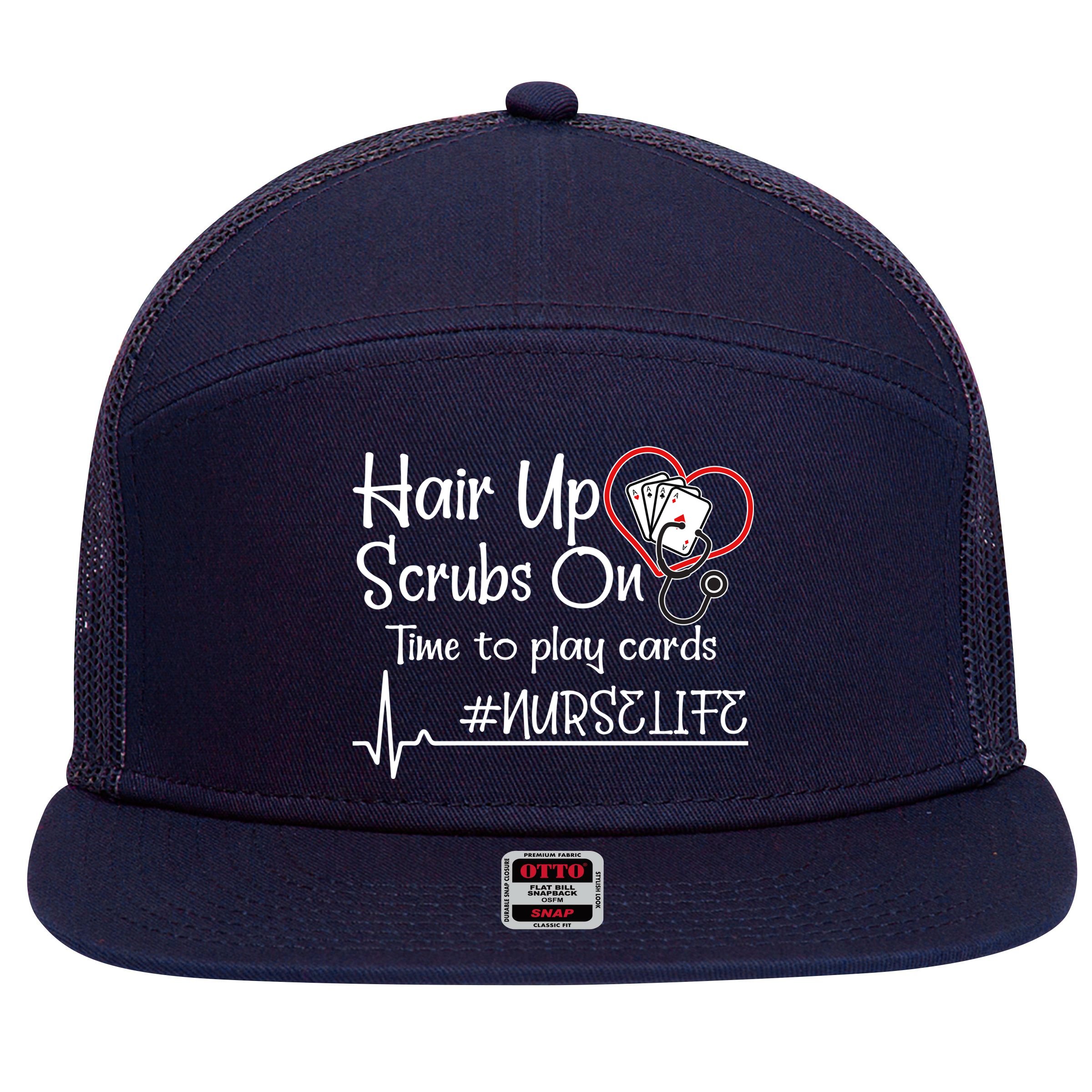 Hair Up Scrubs On Time to Play Cards 7 Panel Mesh Trucker Snapback Hat