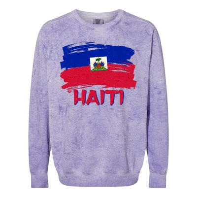 Haiti Distressed Painted Flag Colorblast Crewneck Sweatshirt