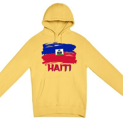 Haiti Distressed Painted Flag Premium Pullover Hoodie