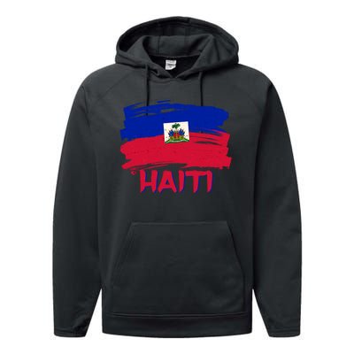 Haiti Distressed Painted Flag Performance Fleece Hoodie