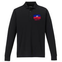 Haiti Distressed Painted Flag Performance Long Sleeve Polo