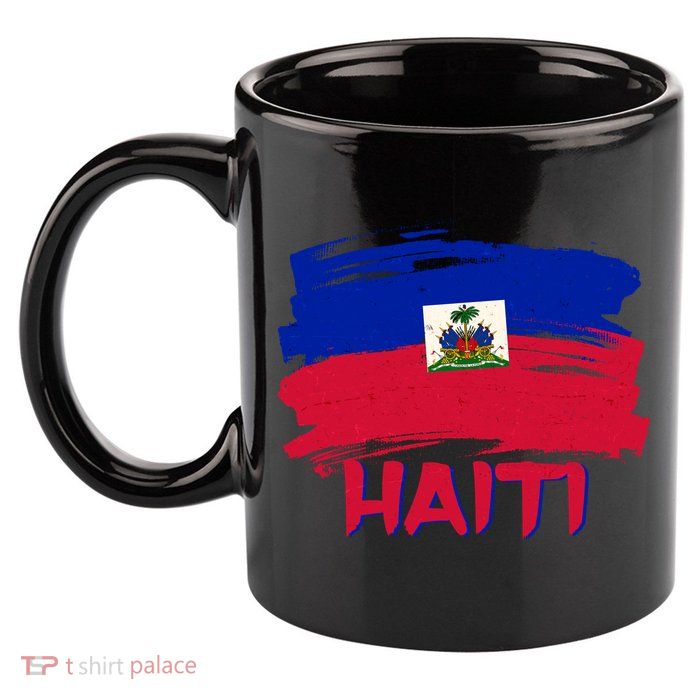 Haiti Distressed Painted Flag 11oz C Handle Ceramic Mug