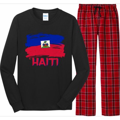 Haiti Distressed Painted Flag Long Sleeve Pajama Set