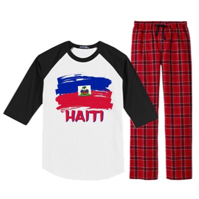 Haiti Distressed Painted Flag Raglan Sleeve Pajama Set