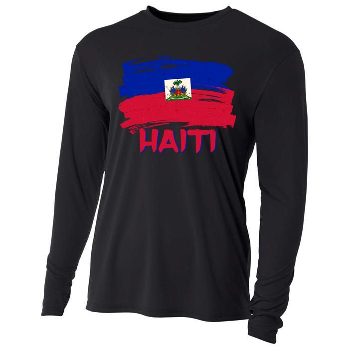 Haiti Distressed Painted Flag Cooling Performance Long Sleeve Crew