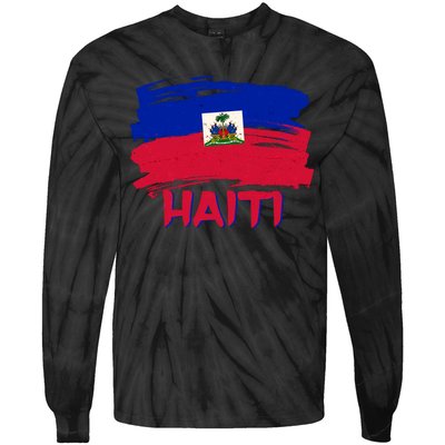 Haiti Distressed Painted Flag Tie-Dye Long Sleeve Shirt